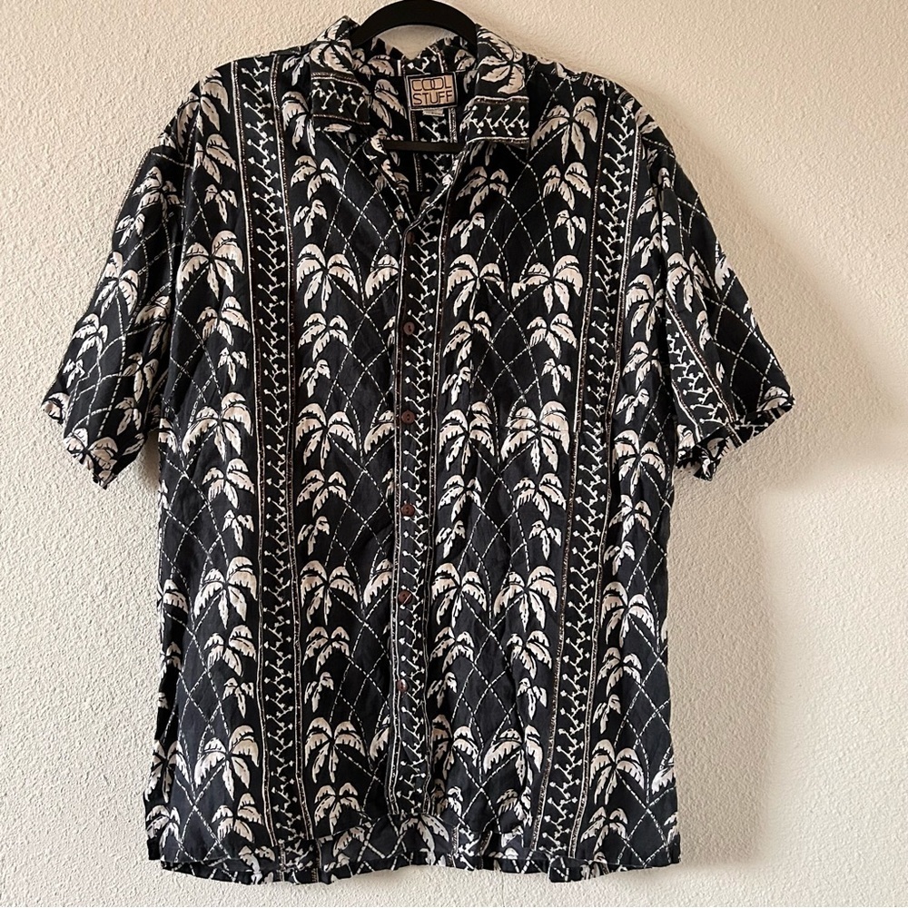COOL STUFF Palm Free Leaf Button up short sleeve Shirt Men Size Large